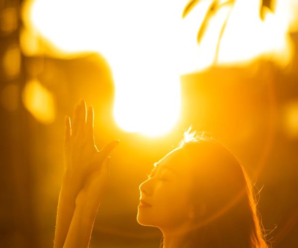 Morning sunshine illuminating a peaceful yoga space